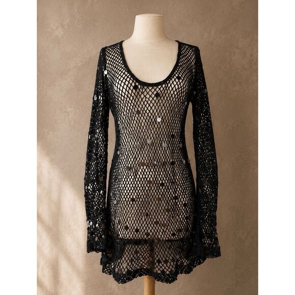Anthropologie Other - Celandine Black Sequin Fishnet Mini Dress Cover-Up Size M NWT Anthropologie